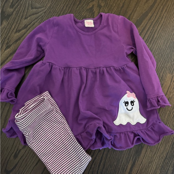 Stitchy Fish Other - Stitchy Fish Purple Ghost Top and Striped Leggings Set